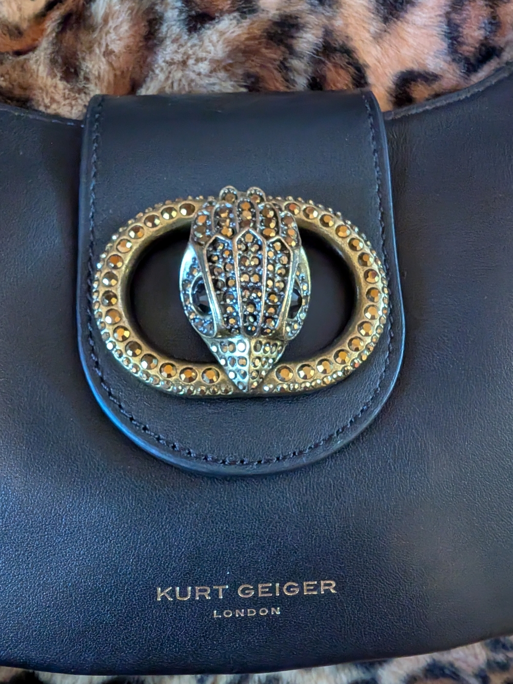 Kurt Geiger Dark Brown Leather Shoulder Bag with Gold Chain & Crystal Buckle - Picture 2 of 8